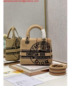 Replica Dior M0565 Lady D-Life Medium Bag Beige Union Jute Fabric