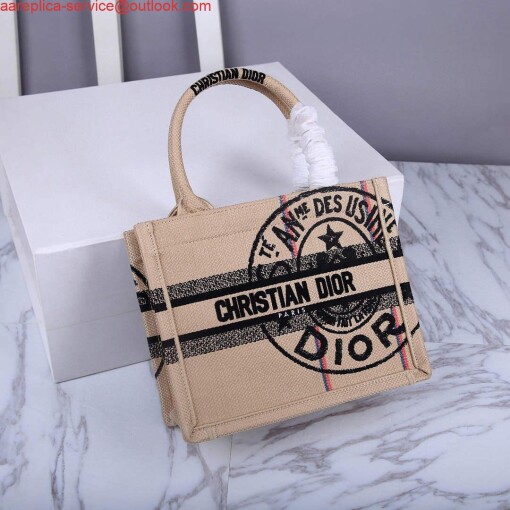 Replica Dior M1265 Small Book Tote Beige jute fabric with Union motif 3