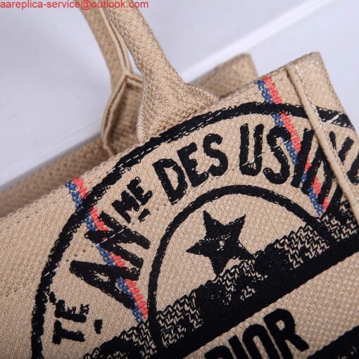 Replica Dior M1265 Small Book Tote Beige jute fabric with Union motif 4