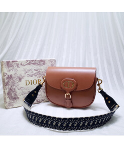 Replica Dior M9320 Large Bobby Bag Brown Box Calfskin with Blue Oblique Strap