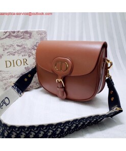 Replica Dior M9320 Large Bobby Bag Brown Box Calfskin with Blue Oblique Strap 2