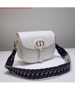 Replica Dior M9320 Large Bobby Bag white Box Calfskin with Blue Oblique Strap