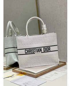 Replica Dior M1296 Medium Book Tote White Perforated and Embossed Oblique Calfskin