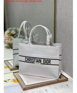 Replica Dior M1296 Medium Book Tote White Perforated and Embossed Oblique Calfskin 2