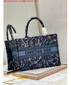 Replica Dior M1296 Medium Book Tote Blue Roses embroidery