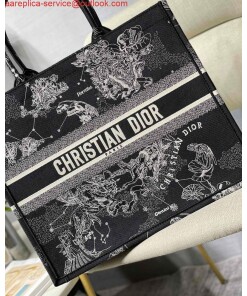 Replica Dior M1286 Large Book Tote Black Toile de Jouy Zodiac latte embroidery