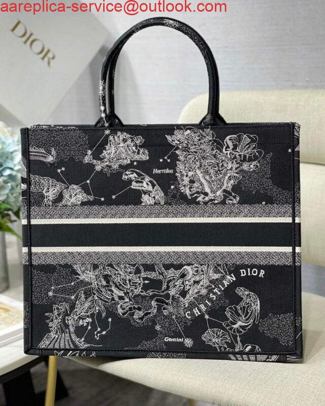 Replica Dior M1286 Large Book Tote Black Toile de Jouy Zodiac latte embroidery 5