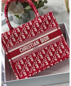 Replica Dior Book Tote M1265 Small Dior Oblique Embroidery Red