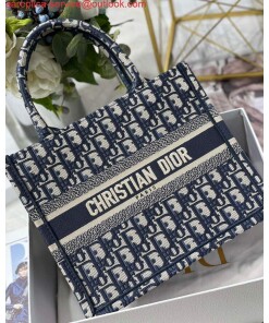 Replica Dior Book Tote M1265 Small Dior Oblique Embroidery Blue