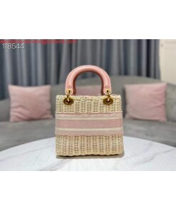 Replica Dior M0565 Medium Lady Dior Bag Natural Wicker Pink 2