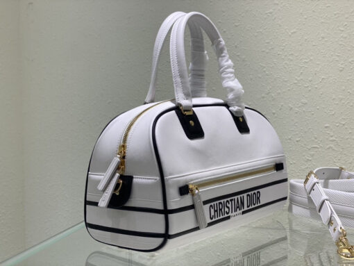 Replica Dior M6202 Medium Dior Vibe Zip Bowling Bag White Smooth Calfskin 2