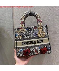 Replica Dior M0565 Medium Lady D-lite Embroidery Bag Black red