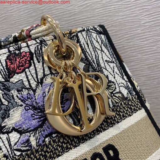 Replica Dior M0565 Medium Lady D-lite Embroidery Bag Black red 2