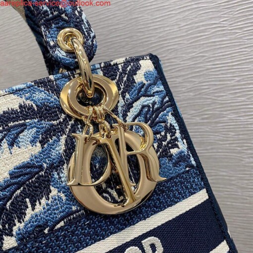 Replica Dior M0565 Medium Lady D-lite Embroidery Bag Blue 3