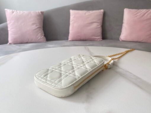 Replica Dior S0872 Lady Dior Phone Holder Cannage Lambskin White 4