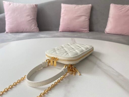 Replica Dior S0872 Lady Dior Phone Holder Cannage Lambskin White 5