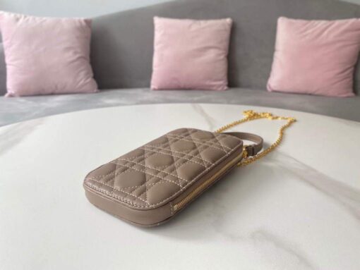 Replica Dior S0872 Lady Dior Phone Holder Cannage Lambskin Gray 4