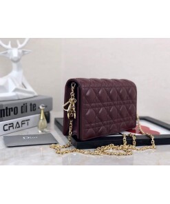 Replica Dior S0204 Lady Dior Pouch Ultramatte Cannage Calfskin Wine red