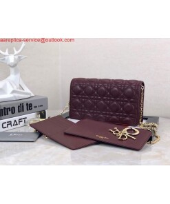 Replica Dior S0204 Lady Dior Pouch Ultramatte Cannage Calfskin Wine red 2