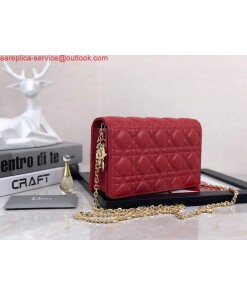 Replica Dior S0204 Lady Dior Pouch Ultramatte Cannage Calfskin Red 2