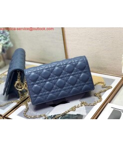 Replica Dior S0204 Lady Dior Pouch Ultramatte Cannage Calfskin Blue 2