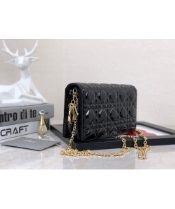 Replica Dior S0204 Lady Dior Pouch Patent Cannage Calfskin Black