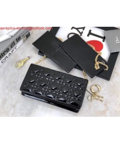 Replica Dior S0204 Lady Dior Pouch Patent Cannage Calfskin Black 2