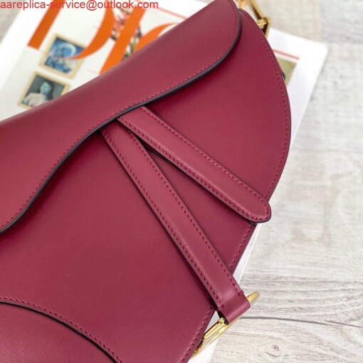 Replica Dior M0446 Dior Saddle Bag M0447 Wine Red Goatskin Gold Hardware 3