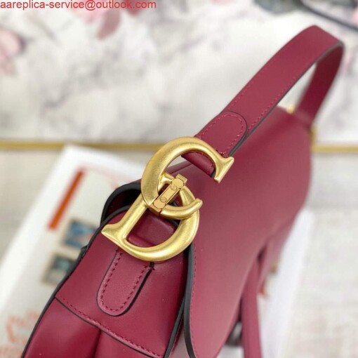 Replica Dior M0446 Dior Saddle Bag M0447 Wine Red Goatskin Gold Hardware 5