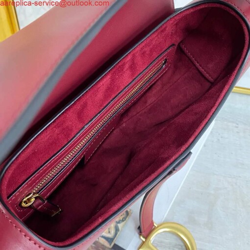 Replica Dior M0446 Dior Saddle Bag M0447 Wine Red Goatskin Gold Hardware 7