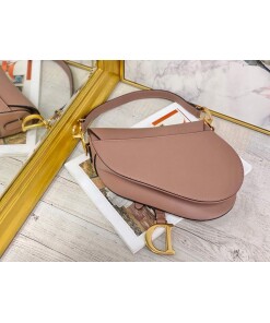 Replica Dior M0446 Dior Saddle Bag M0447 Light Pink Goatskin Gold Hardware