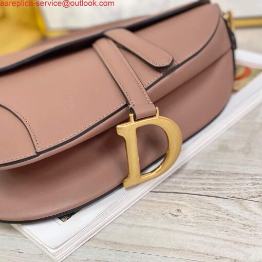 Replica Dior M0446 Dior Saddle Bag M0447 Light Pink Goatskin Gold Hardware 2