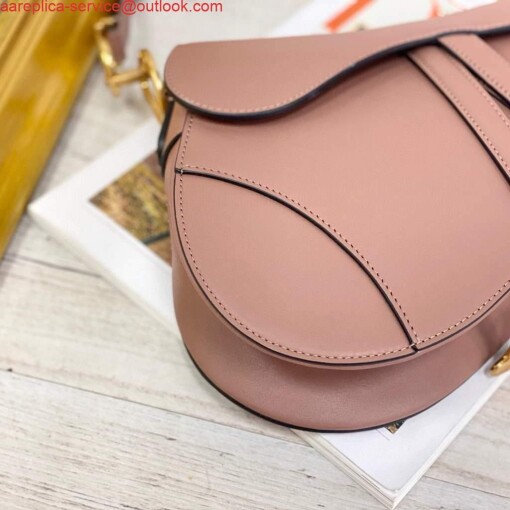 Replica Dior M0446 Dior Saddle Bag M0447 Light Pink Goatskin Gold Hardware 3