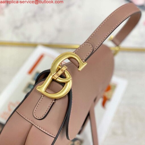 Replica Dior M0446 Dior Saddle Bag M0447 Light Pink Goatskin Gold Hardware 6