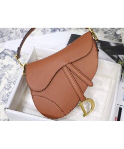 Replica Dior M0446 Dior Saddle Bag M0447 Brown Grained Calfskin