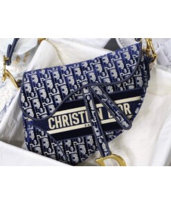 Replica Dior M0446 Dior Saddle Bag Blue Dior Oblique Jacquard