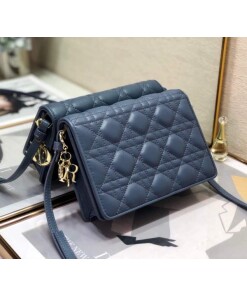 Replica Dior S0855 Dior Lady Dior Pouch Ultramatte Cannage Calfskin Navy Blue