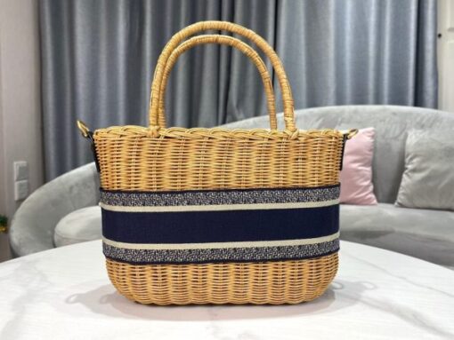 Replica Dior M7601 Dior Wicker Basket Shoulder Bag Blue 2