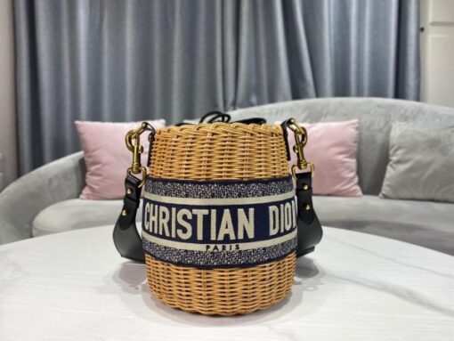 Replica Dior M7600 Dior Wicker Basket Shoulder Bag Blue Oblique