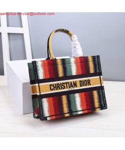 Replica Dior M1286 Dior Book Tote Red Multicolor D-Stripes Embroidery