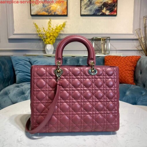 Replica Dior M0566 Large Lady Dior Bag Wine Red Cannage Lambskin 2