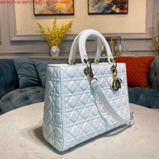 Replica Dior M0566 Large Lady Dior Bag White Cannage Lambskin