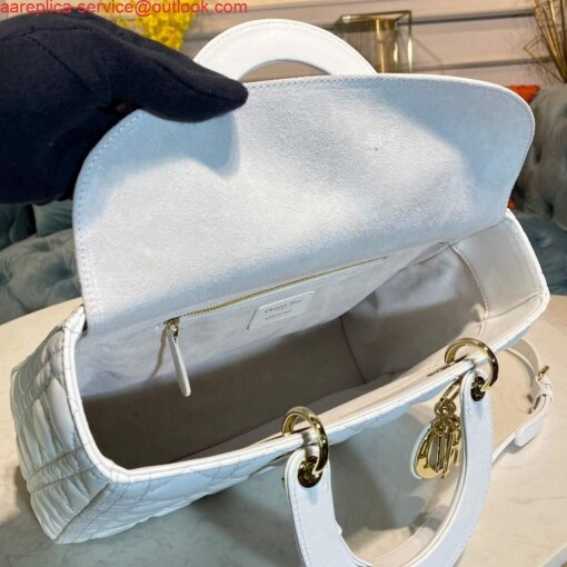 Replica Dior M0566 Large Lady Dior Bag White Cannage Lambskin 8