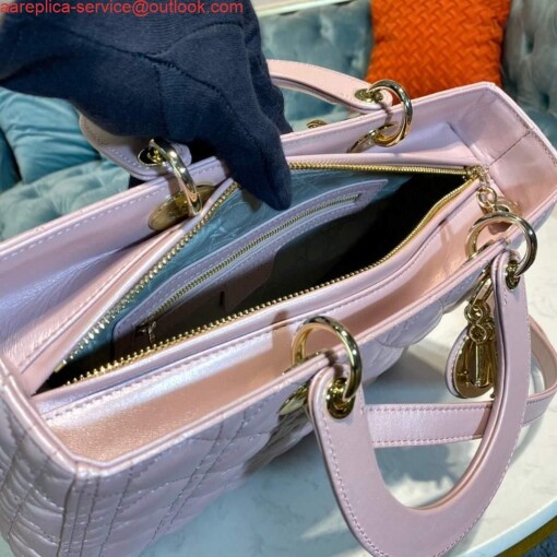 Replica Dior M0566 Large Lady Dior Bag Silver Pink Cannage Lambskin 8