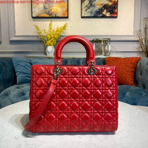 Replica Dior M0566 Large Lady Dior Bag Red Cannage Lambskin 2