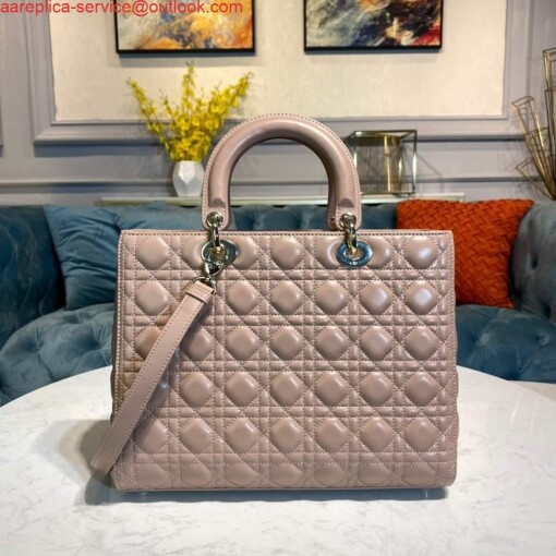 Replica Dior M0566 Large Lady Dior Bag Pink Cannage Lambskin 2