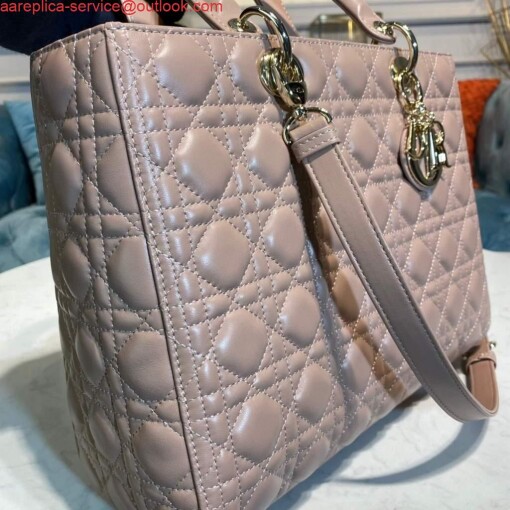 Replica Dior M0566 Large Lady Dior Bag Pink Cannage Lambskin 4