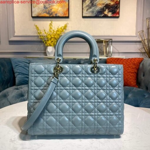 Replica Dior M0566 Large Lady Dior Bag Lake Blue Cannage Lambskin 2