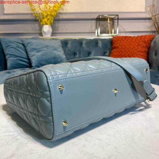 Replica Dior M0566 Large Lady Dior Bag Lake Blue Cannage Lambskin 3