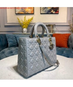 Replica Dior M0566 Large Lady Dior Bag Gray Cannage Lambskin